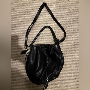Roots Black Leather Bucket Bag